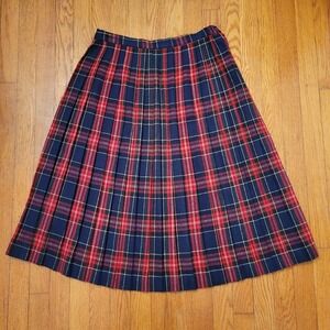 Camden Classics 13 14 Plaid Pleated Maxi Skirt Wool Vintage Red Blue School Girl